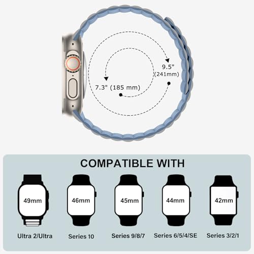 Bracelet Apple Watch magnétique double face silicone réversible gris bleu