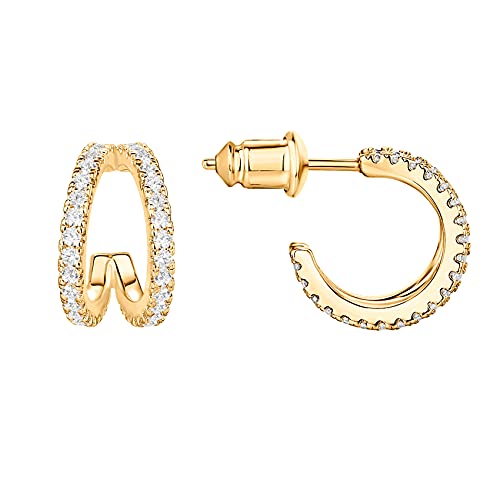 PAVOI 14K Gold Plated Sterling Silver Post Cubic Zirconia Infinite Split Hoop Huggie Earrings in Yellow Gold