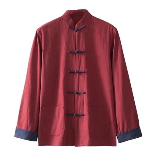 Hanfu chinois rétro WOLONG en coton et lin veste bicolore col montant pour homme