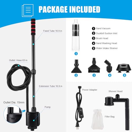 AQQA Aquarium Gravel Cleaner, 6-in-1 Electric Fish Tanks Gravel Vacuum Cleaner Set for Remove Dirt, Water Change, Sand Wash, Water Shower, Water Circulation (20W, 320GPH) by AQQA - Image 7