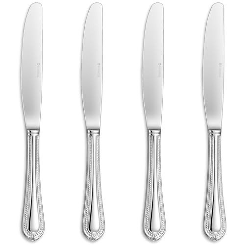 KEAWELL Pearl Edge 4-Piece Premium Dinner Knives: Stainless Steel Table Knives with a Refined Bead Design, Brightly Polished, 9.6 Inches, Dishwasher Safe. (Silver) - Thumbnail 6
