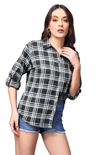 Image of POPWINGS Casual Checks Print Shirt for Women | Cotton Full-Sleeves Women Shirt | Summer Shirt for Women | Stylish Shirt for Women