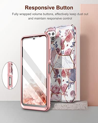 SURITCH Compatible with Samsung Galaxy A22 5G Case [Built-in Screen Protector] Natural Marble Full-Body Protection Shockproof Rugged Bumper Protective Cover for Samsung Galaxy A22 5G (Marble Rose)
