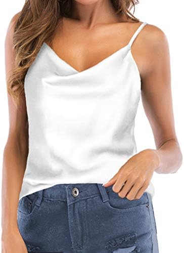 TOUTOUAI Women's Cowl Neck Camis Satin Tank Top Camisoles Blouses (White, 8-10)