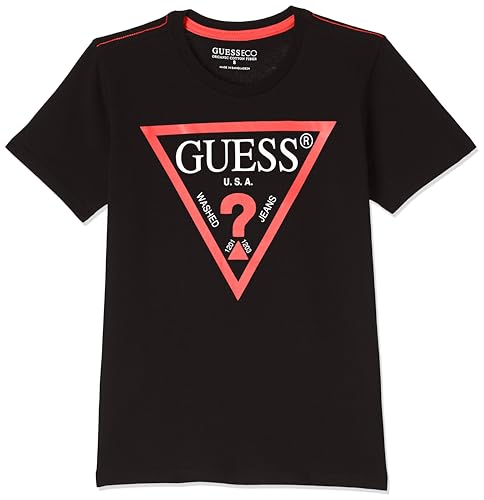 Guess T-Shirt Classica Da Ragazzo In Cotone Biologico Con Logo, Nero Corvino, 12 Anni