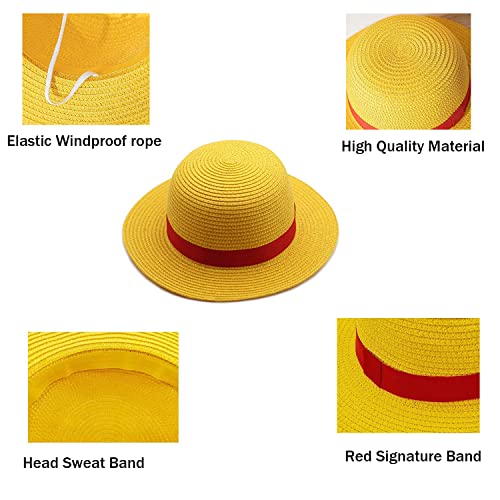 Image of Luffy Straw hat,Cosplay Hat for Halloween Costume Party, Animation Strawhats with String Sun Hats for Men Kids