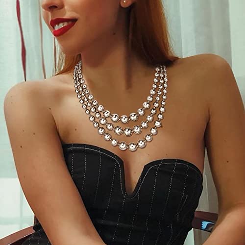 Flyonce Silver Ball Chain Round Beaded Strands Choker Necklace For Women Girls Costume Jewelry #TOP1
