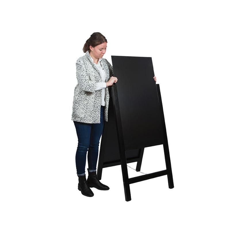 Chevalet stop trottoir avec 2 ardoises amovibles cadre bois noir dimensions 117 x 60 cm