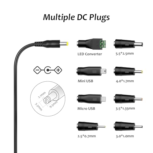 5V 2A Power Supply Adapter, Universal AC DC 5V Power Adaptor with 8 DC Plugs for Household Electronics, 10W Max.