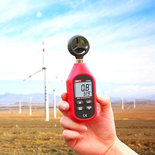 UNI-T UT363 Handheld Anemometer Wind Speed Meter Wind Chill Air Temperature Gauge -14°F to 122°F (-10°C to 50°C) with LCD Backlit Max/Avg Data Hold