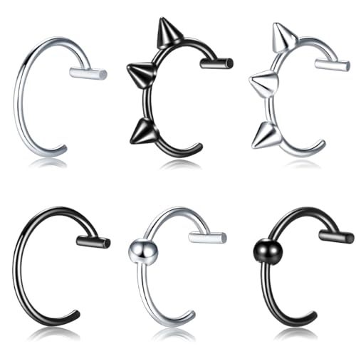PYEUIFT 6 Piezas Piercing Falso Set Aro Nariz Magnético Piercing Labio Septum Falso Piercing Sin Agujero Imanes Pendientes Falsos Nariz Oreja Labbio Piercings Decorativos Hombre Mujer