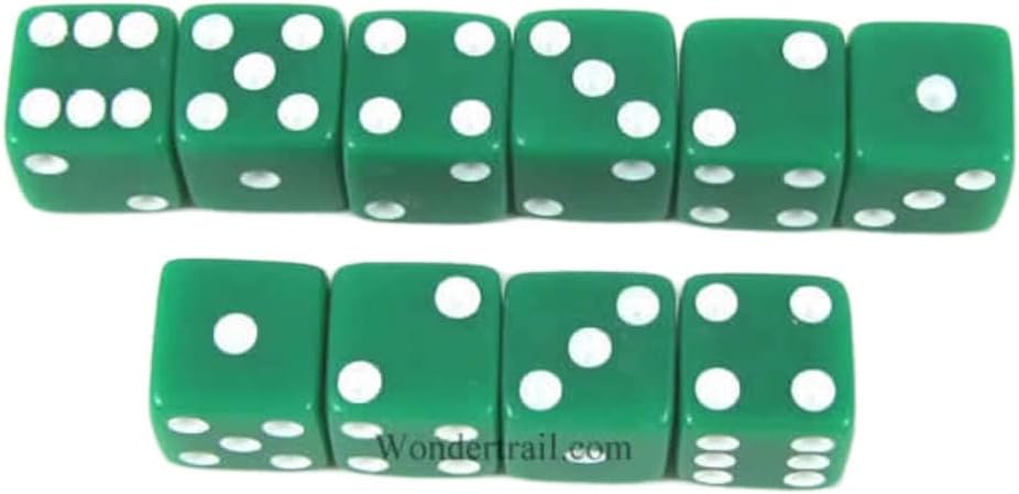 8mm Opaque Green with White Pips 10 Set by Koplow Games