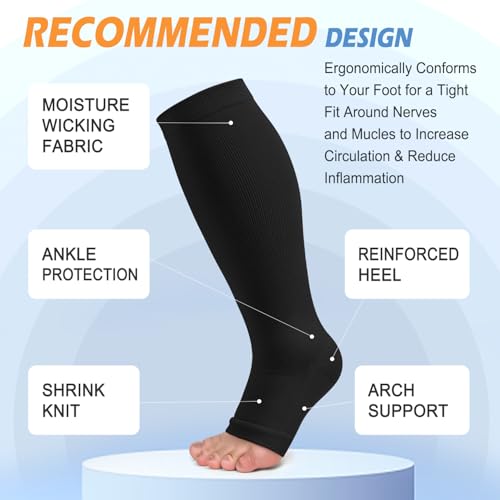 Image of CTHH Toeless Compression Socks for Women & Men Open Toe Knee High Stocking | 3 Pack 20-30 mmHg Graduated Compression Socks Best Support for Circulation Flying Running Daily Wear Cooling