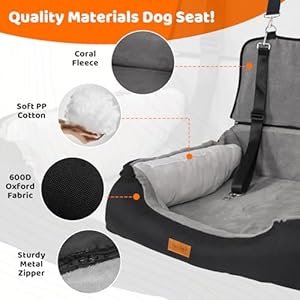   Dog-Car-Seat-Pet-Car-Seat-with-Storage-Pockets-and-Clip-On-Safety-Leash-Washable-Coral-Fleece-Dog-Booster-Seat-Travel-Dog-Car-Bed-for-Large-Dogs-70-Lbs-or-2-Medium-Small-Dogs-Grey