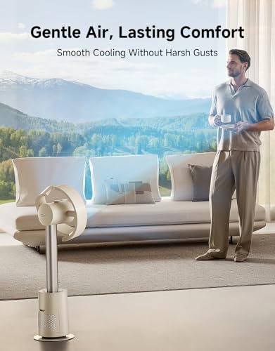Image of DREAME Bladeless Tower Fan for Bedroom, Smart Standing Fan with 270 Spatial Airflow for Whole-Room Circulation, 59ft /s High Velocity, 10 Speeds 3 Modes, Temperature-Adaptive Airflow, MF10-Beige