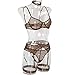 Women's 4-Piece Lingerie Set Mesh Inserts and Halter Neck - Underwire Bra, Straps, and Matching Bottoms for Fashion Brown