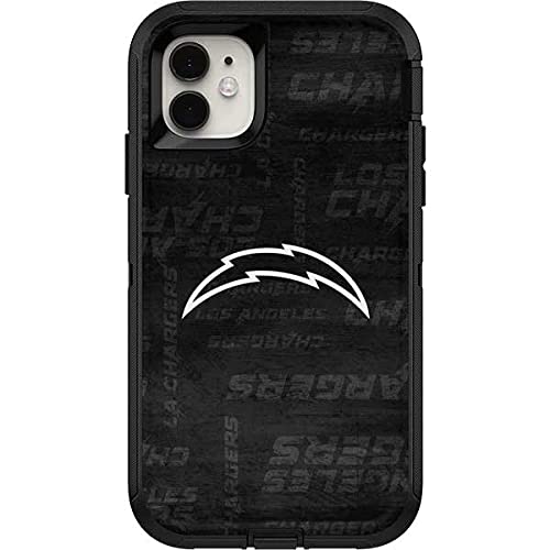 Skinit Decal Skin Compatible with OtterBox Defender iPhone 11 Case - Officially Licensed NFL Los Angeles Chargers Black & White Design