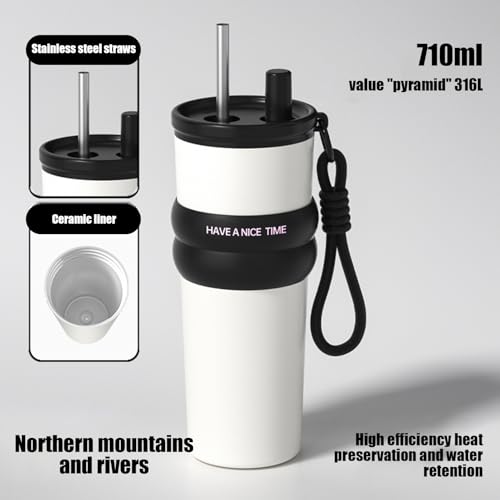 Genérico Termo Aislante para Agua - Taza De Café Con Capacidad Grande Y Pajita | Recipiente Antifugas De Agua 710ml, Botella Para Bebidas En Exteriores Y Transporte - imagen 5
