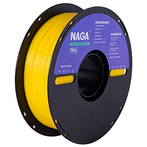 NAGA TPU Filament 1.75mm, Super Neat Flexible 3D Printer Filament, 1kg Roll Spool, Dimensional Accuracy +/- 0.03mm, 95A, Yellow
