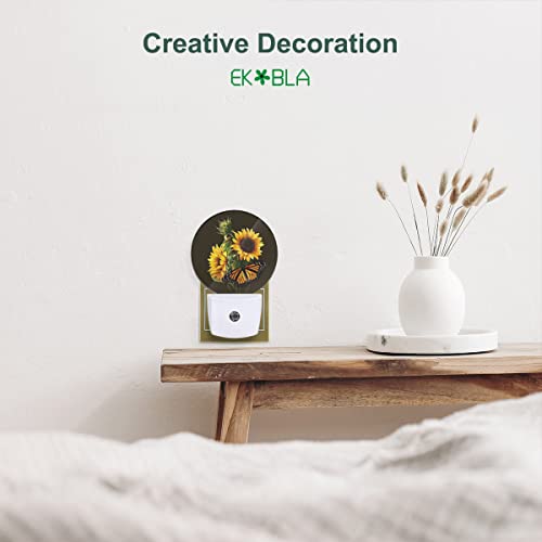 Image of EKOBLA Sunflower Black Night Light, Beautiful Yellow Floral Blooming Nature Bright Night Lights Plug Into Wall with Dusk to Dawn Light Sensors for Women Girls