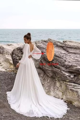 Long Sleeve Beach Wedding Dresses for Bride Chiffon Prom Dress Lace Boho Bridal Wedding Gowns2