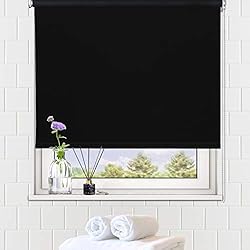 Estores Oficina LUCKUP Persianas enrollables de tela 100% opaca impermeable para ventana, aislamiento térmico, protección UV, para dormitorios, sala de estar, baño, oficina, fácil de instalar, 71 x 183 cm (negro)