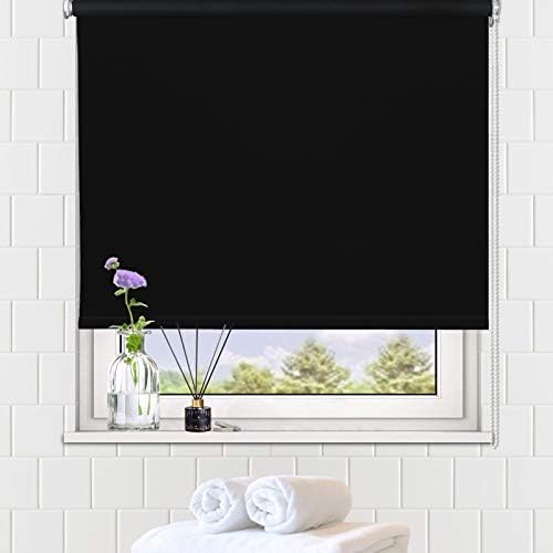 LUCKUP 100% Blackout Waterproof Fabric Window Roller Shades Blind, Thermal Insulated,UV Protection,for Bedrooms,Living Room,Bathroom,The Office, Easy to Install 102 x 183 cm(Black)