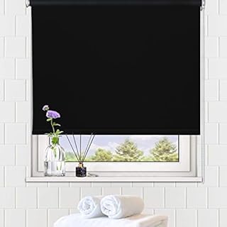 LUCKUP 100% Blackout Waterproof Fabric Window Roller Shades Blind, Thermal Insulated,UV Protection,for Bedrooms,Living Room,Bathroom,The Office, Easy to Install 102 x 183 cm(Black)