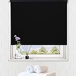 LUCKUP 100% Blackout Waterproof Fabric Window Roller Shades Blind, Thermal Insulated,UV Protection,for Bedrooms,Living Room,Bathroom,The Office, Easy to Install 107 x 183 cm(Black)