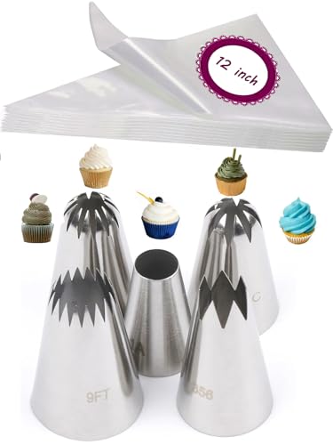 Large Piping Bags and Nozzles,Eclairs Churros Macaron Meringues Drop Flower Piping Tips with Bags 12 inch for Cake Cupcake Cookie Decorating,25 Pcs