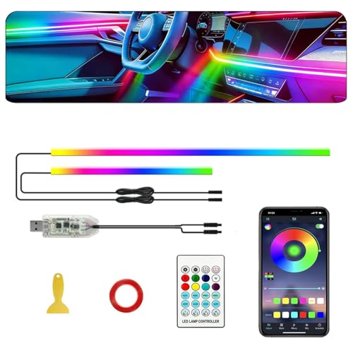 Acrylic Interior Car LED Strip Light with APP Remote Control,57in 2 in 1 USB RGB Dreamcolor Neon Flexible Strip Fiber Optic LED Ambient Lighting Kits,RGB Music Lights Sync for Inside car Decorations