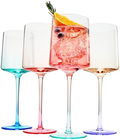 Handblown Colored Two-Toned Crystal Wine Glassware, Set of 4