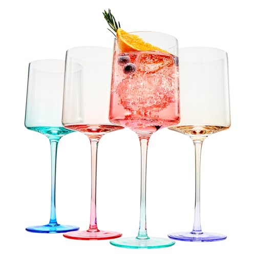 Khen Handblown Colored Two-Toned Crystal Pastel Wine Glassware | Set