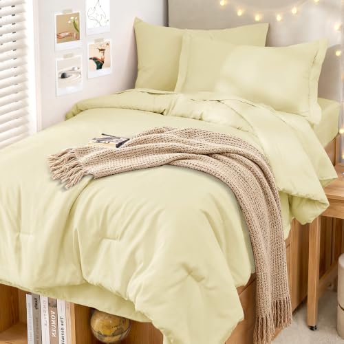 MUXHOMO Twin XL Comforter Set 5 Pieces, Soft Bed in a Bag, Cream Yellow