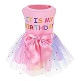 PUPTECK Vestido de perro estampado para cumpleaños con bonito traje de cachorro con corbatín, talla S