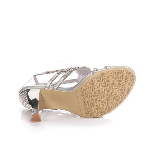 Unicrystal Women's Leaf Pattern Spool Heel Rhinestone Evening Bridal Wedding Prom Sandals Size Silver 5 M Us #TOP4