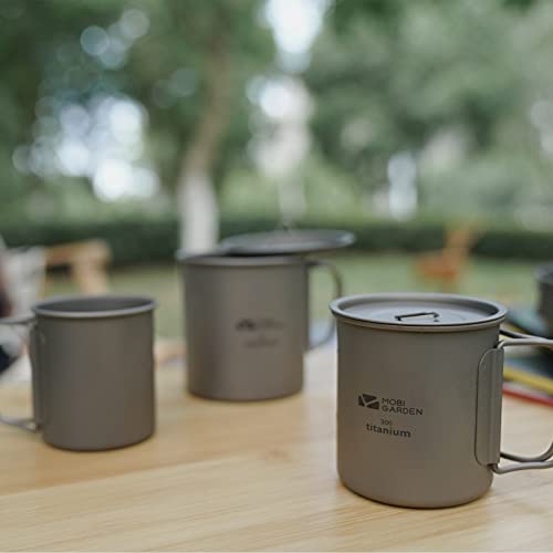 Mobi Garden Titanium Camping Cup 300 Milliliters Ultralight Titanium Mug Foldable Handle Camping Pot With Tight Lid Good For Backpacking Hiking Picnic Outdoor #TOP4