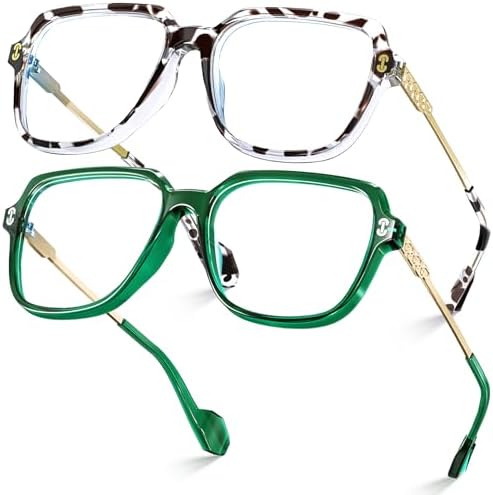 VISOONE 2 Pack Oversized Blue Light Blocking Glasses with Chic Sq...