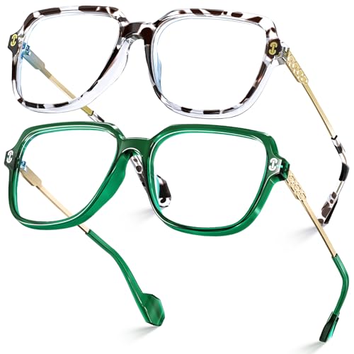 VISOONE 2 Pack Oversized Blue Light Blocking Glasses with Chic Sq...