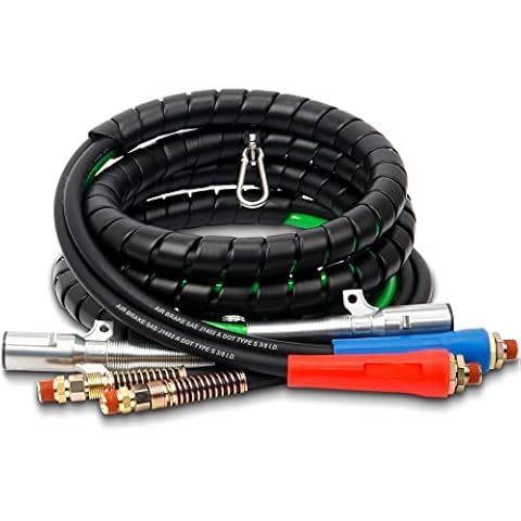 YiaChuii 15ft 3 in 1 ABS & Power Air Line Hose Kit,Wrap 7 Way Electric Line Rubber Air Lines for Tractor Trailer Semi Truck Cover