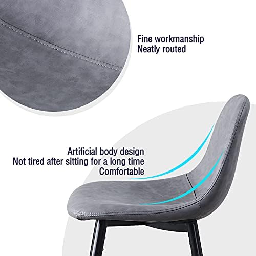 LEMORE Counter Bar Stools Set of 2 Grey Faux Leather Kitchen Barstools with Backrest and Footrest for Breakfast Home Furniture (Seat Height 65cm, Grey)