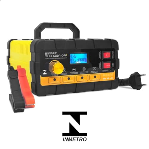 Carregador de Bateria Automotivo Smart Charger 10A Digital 12V 24V Voltímetro Amp Indicador Carga Ca