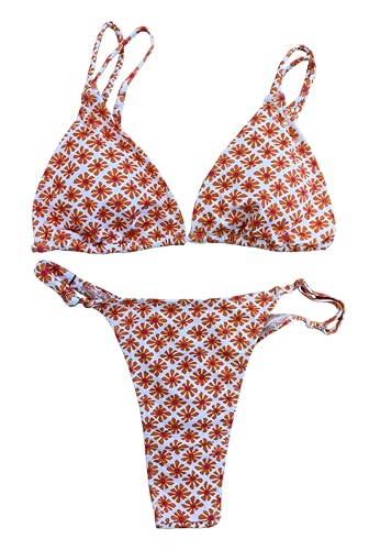 Image of Women's Sexy Thong Bottom Two Piece Bikini Double Shoulder Straps Cute Swimsuit Triangle Bathing Suit