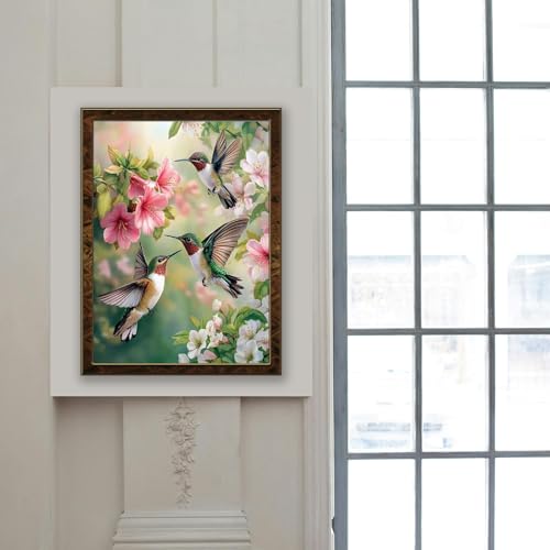 Image of Hummingbird Stamped Cross Stitch Kits for Adults Beginner,Bird Needlepoint Counted Cross Stitch Kits,11 CT Patterns Dimensions Embroidery Craft Kits for Home Wall Decor 12x16 Inch.