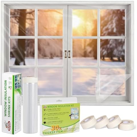 FLYZZZ Window Insulation Kit -Includes 10-Standard Windows (62x393in) & 3-Standard Windows (62inx126in) Kits with Shrink Window Plastic for Winterizing and Extra Wide Tape for Winterizing, Draft Block Cover