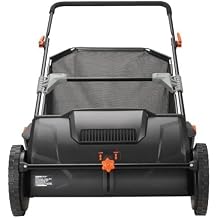 26" Push Lawn Sweeper - 7 ft3 Large Capacity Mesh Collection Bag with 4 Spinning Brushes & Heavy Duty Steel Frame - Strong Rubber Wheels for Grass/Leaves Sickle Bar