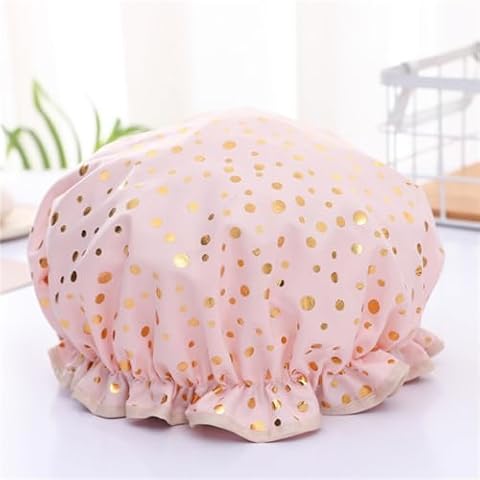 2PCS Double Layer Shower Cap, Waterproof Hair Cap, Gilded Printed PEVA Shower Cap, Shower for Women Cover