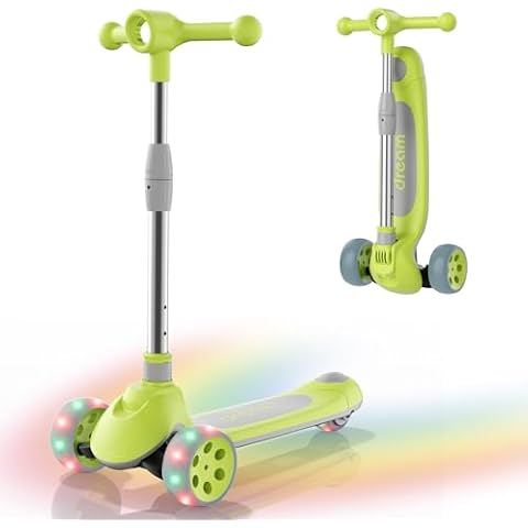 Kids Kick Scooter, 3 Wheel Scooter for Kids, Adjustable Height, Lean-to Steer, Flashing Wheel Lights, for Boys or Girls 3+, Rear Brake, Max 110 lbs Cover