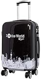 Warenhandel König Polycarbonat Hartschalen Koffer Trolley Reisekoffer Reisetrolley Handgepäck Boardcase Motiv PM (Fly The World Black, Größe M)
