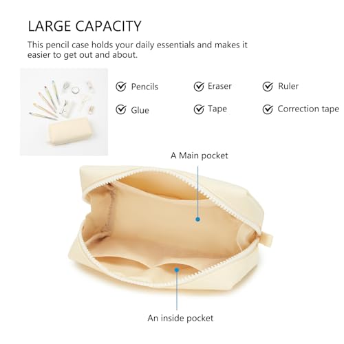 Image of Pencil Case Durable Oxford Pencil Pouch for Pens School Supplies (Cream,Oxford)